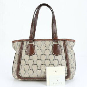 Celine Paris Macadam Triomphe Bag Tote Handbag Beige Brown